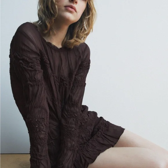 Zara Long Sleeve Top in Deep Brown Chocolate - Picture 2 of 9